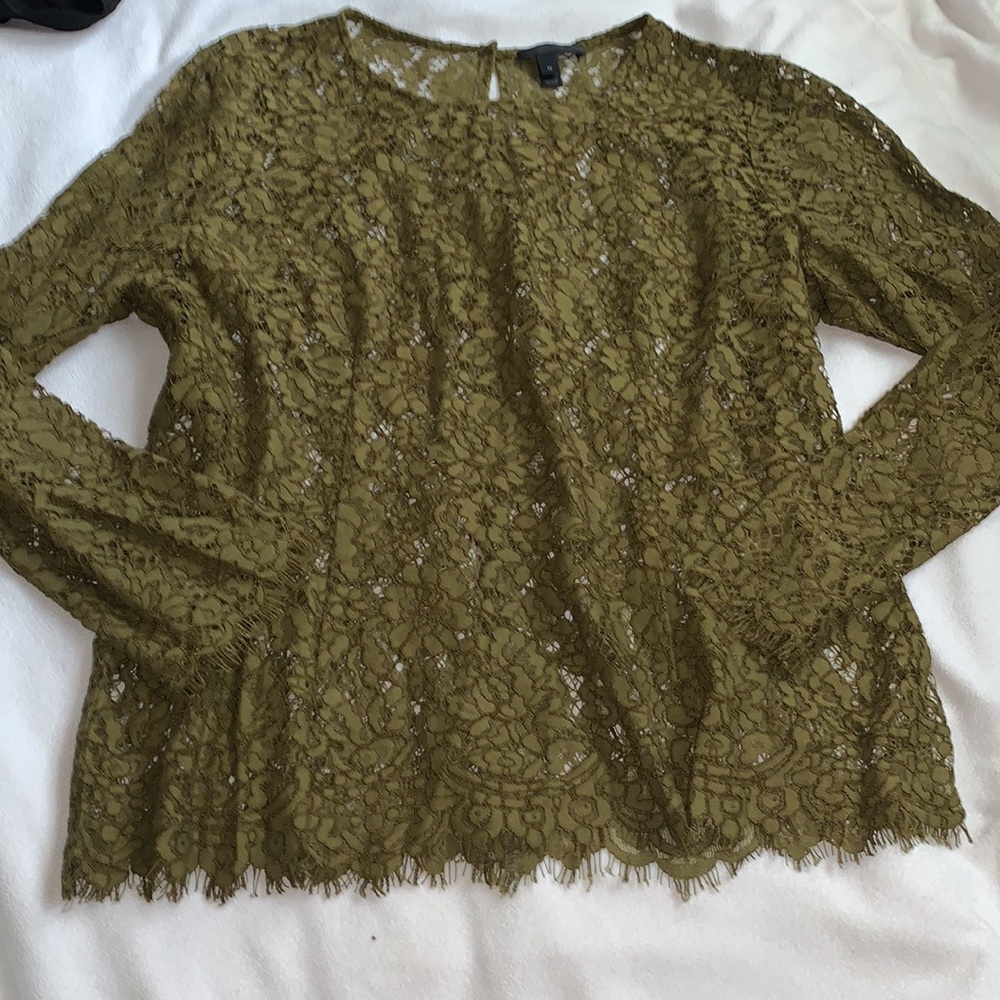 💕 2/$20 J Crew size 12 green eyelet lace overlay sheer long sleeve top